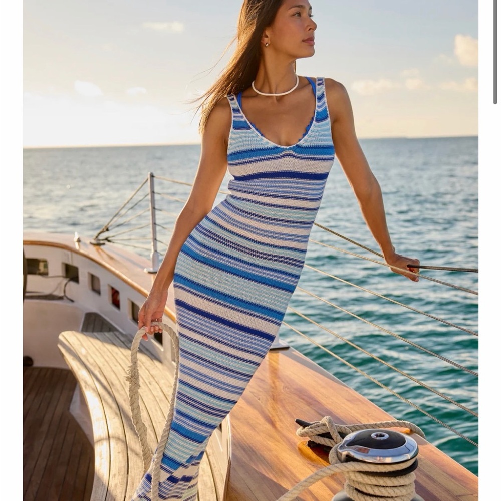 Altar'd State Blue & White Striped Knit Maxi Dress
